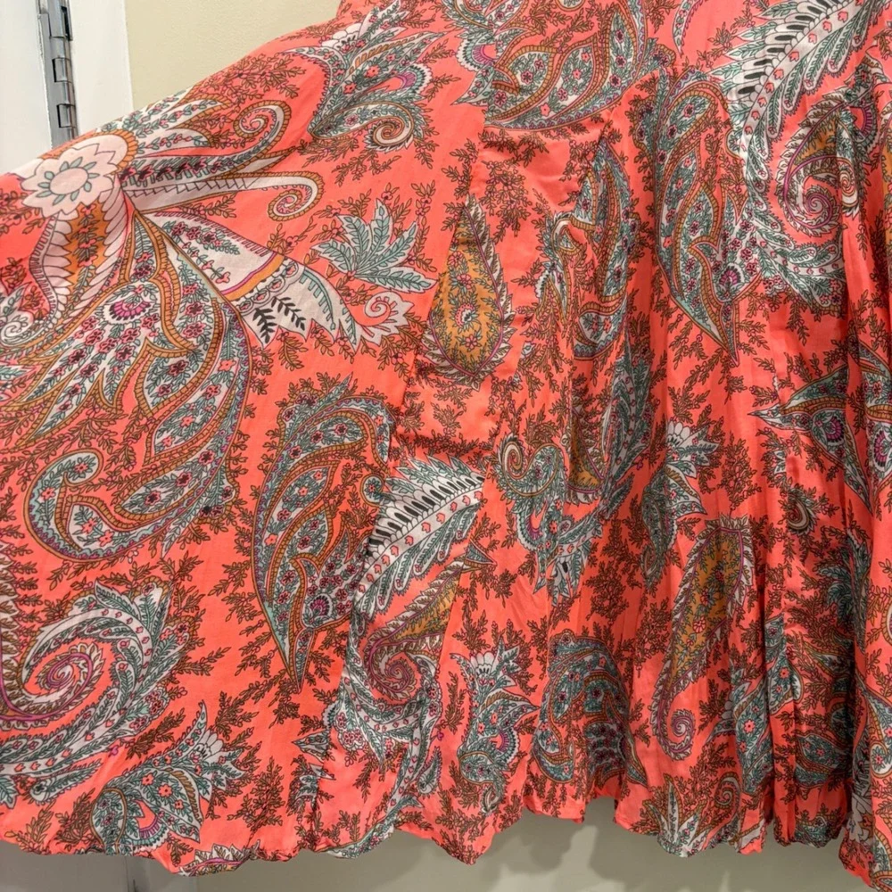 VTG Y2K Mix Nouveau Coral Paisley Boho Fairy Pull-On Maxi Midi Skirt Godet Large